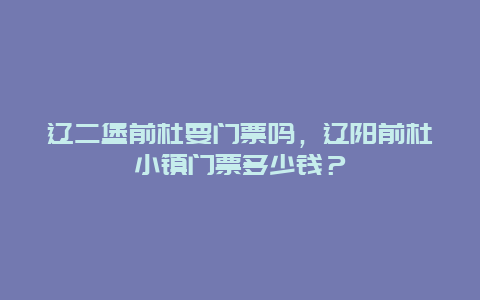 辽二堡前杜要门票吗，辽阳前杜小镇门票多少钱？