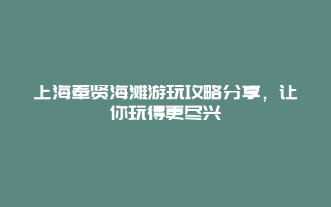 上海奉贤海滩游玩攻略分享，让你玩得更尽兴