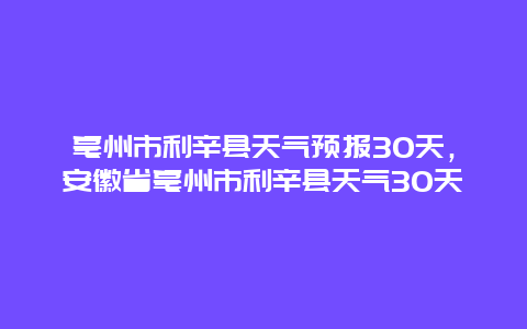 亳州市利辛縣天氣預報30天，安徽省亳州市利辛縣天氣30天插圖