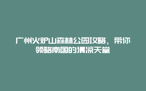 广州火炉山森林公园攻略，带你领略南国的清凉天堂