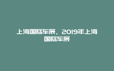 上海国际车展，2019年上海国际车展