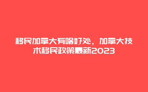 移民加拿大有啥好处，加拿大技术移民政策最新2023