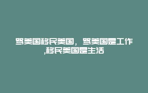 骂美国移民美国，骂美国是工作,移民美国是生活