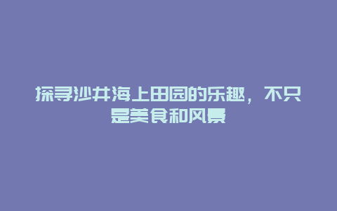 探寻沙井海上田园的乐趣，不只是美食和风景