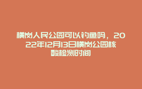 横岗人民公园可以钓鱼吗，2022年12月13日横岗公园核酸检测时间