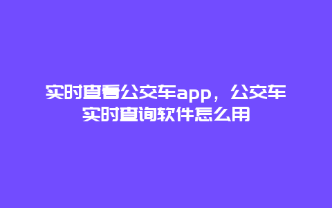 实时查看公交车app，公交车实时查询软件怎么用